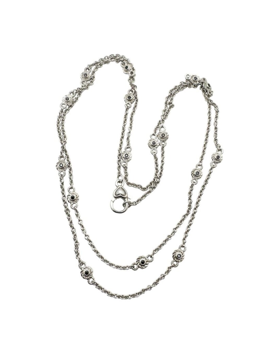 Judith Ripka Necklace Sterling Silver Black Spinel Station Chain 34 Inch - Picture 3 of 8